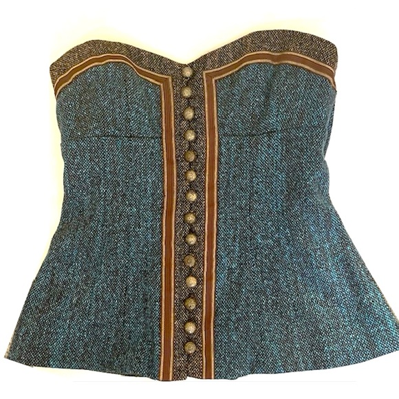 Rare Vintage Nanette Lepore Fall 2005 Runway Buttoned Bustier size 0 🤎🤍🩵 - Picture 2 of 11